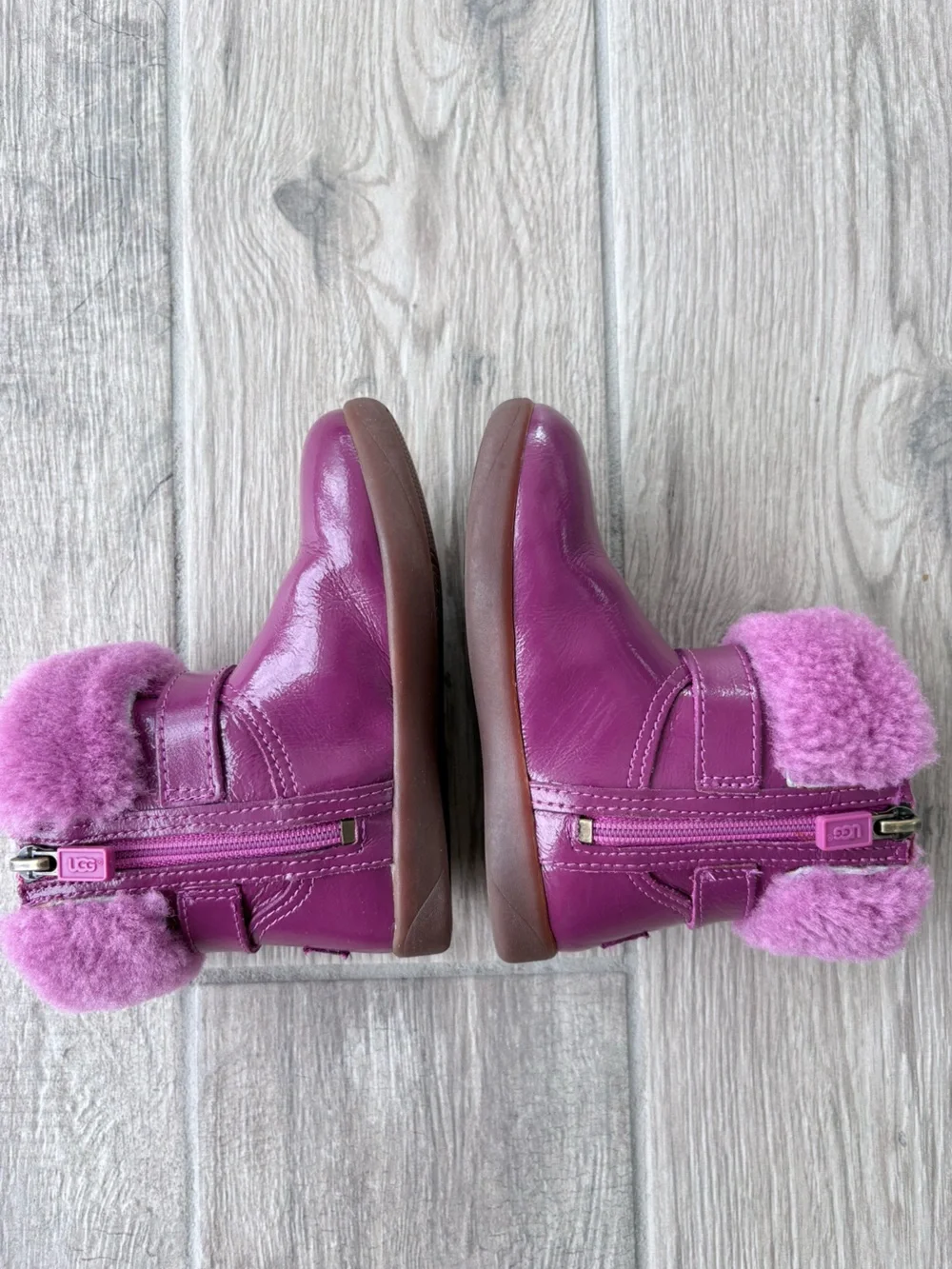 UGG Australia Gemma Patent Leather Magenta Boots Rhinestone Toddler Size 8.5